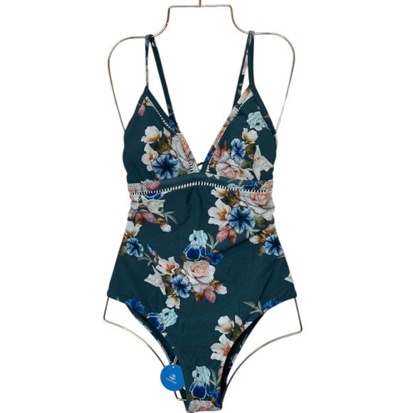Cupshe Green Floral Lace-Up One Piece Swimsuit Women's Size Medium NEW - Picture 10 of 10